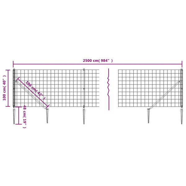 Mesh Wire Fence With Spike Anchors Anthracite 1X25