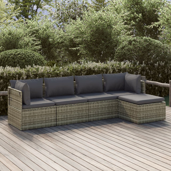 Patio Furniture Sets 5 Piece Garden Lounge Set With Cushions Grey Poly Rattan