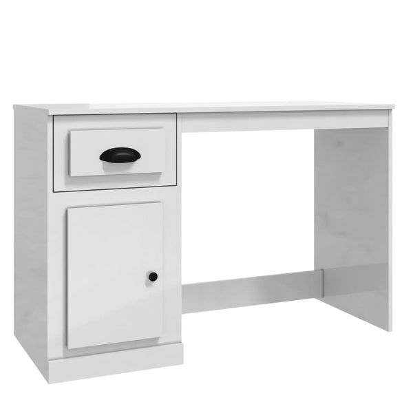 Home Office Desks Desk With Drawer High Gloss White 115X50x75 Cm Engineered Wood