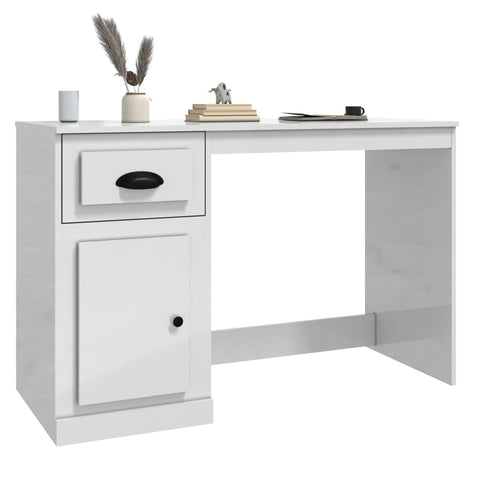 Home Office Desks Desk With Drawer High Gloss White 115X50x75 Cm Engineered Wood