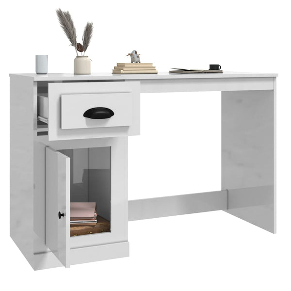 Home Office Desks Desk With Drawer High Gloss White 115X50x75 Cm Engineered Wood