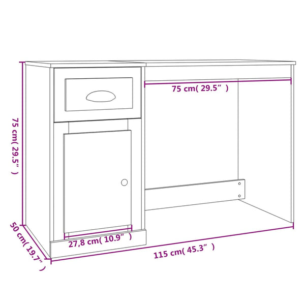 Home Office Desks Desk With Drawer High Gloss White 115X50x75 Cm Engineered Wood