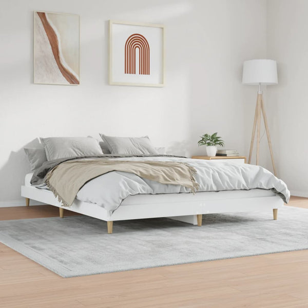 King Bed Frames Bed Frame White 183X203 Cm King Size Engineered Wood