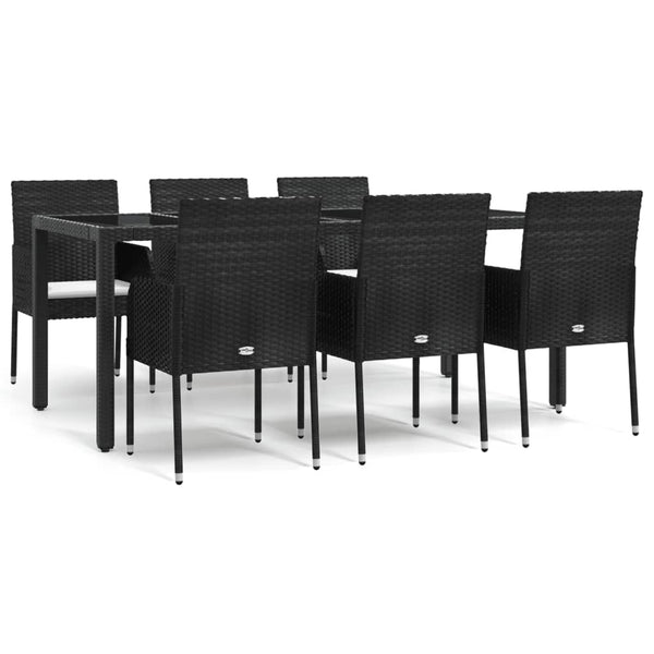 Outdoor Dining Sets 7 Piece Garden Dining Set With Cushions Black Poly Rattan