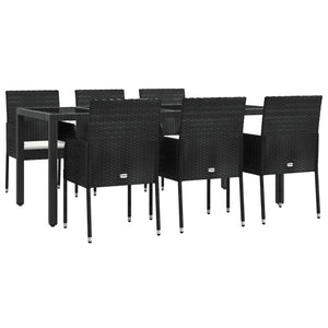 Outdoor Dining Sets 7 Piece Garden Dining Set With Cushions Black Poly Rattan