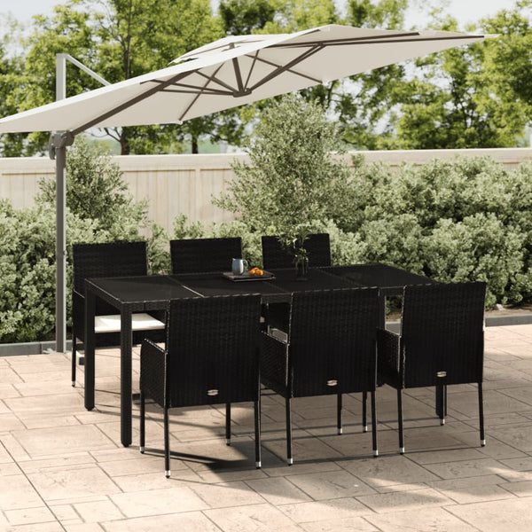 Outdoor Dining Sets 7 Piece Garden Dining Set With Cushions Black Poly Rattan