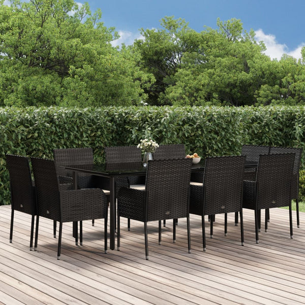 Dining Sets 11 Piece Garden Dining Set With Cushions Black Poly Rattan