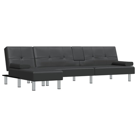 Sofa Beds L Shaped Sofa Bed Black 255X140x70 Cm Faux Leather