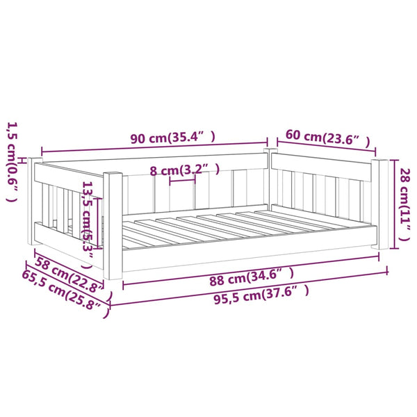 Pet Beds Dog Bed 95.5X65.5X28 Cm Solid Wood Pine