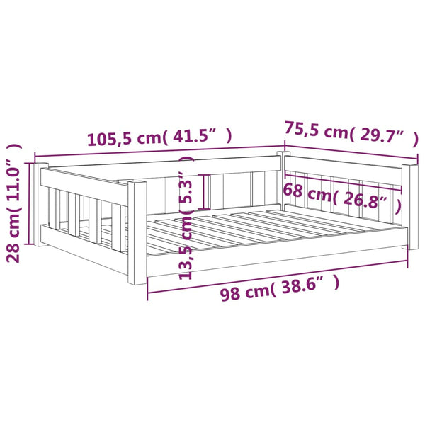 Pet Beds Dog Bed 105.5X75.5X28 Cm Solid Wood Pine