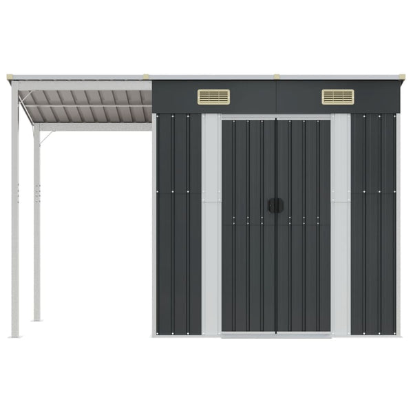 Sheds Summerhouses Carports Garden Shed With Extended Roof Anthracite 277X110.5X181 Cm Steel