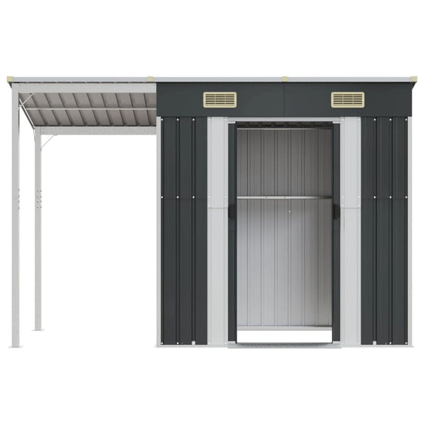 Sheds Summerhouses Carports Garden Shed With Extended Roof Anthracite 277X110.5X181 Cm Steel