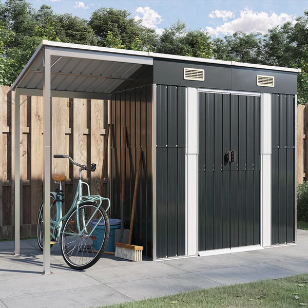 Sheds Summerhouses Carports Garden Shed With Extended Roof Anthracite 277X110.5X181 Cm Steel