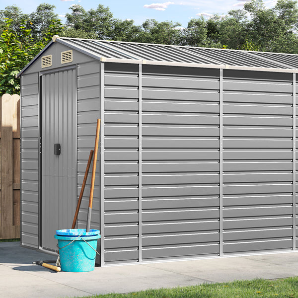 Sheds Summerhouses Carports Garden Shed Light Grey 191X470x198 Cm Galvanised Steel