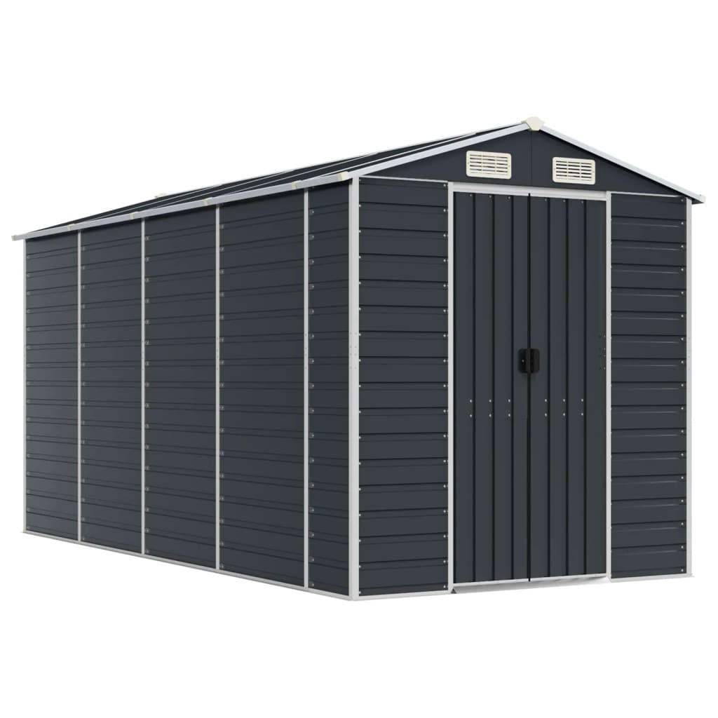 Sheds Summerhouses Carports Garden Shed Anthracite 191X385x198 Cm Galvanised Steel