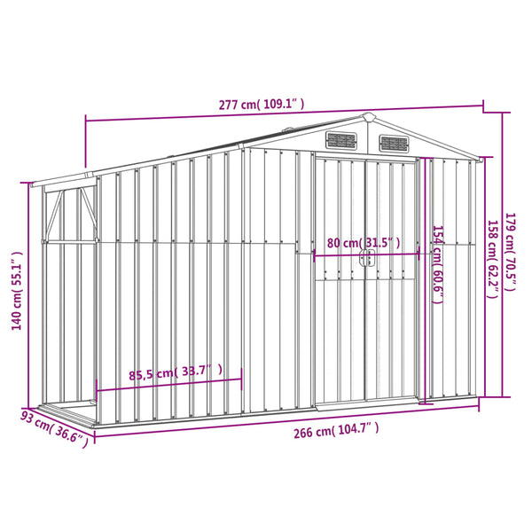 Sheds Summerhouses Carports Garden Shed Grey 277X93x179 Cm Galvanised Steel