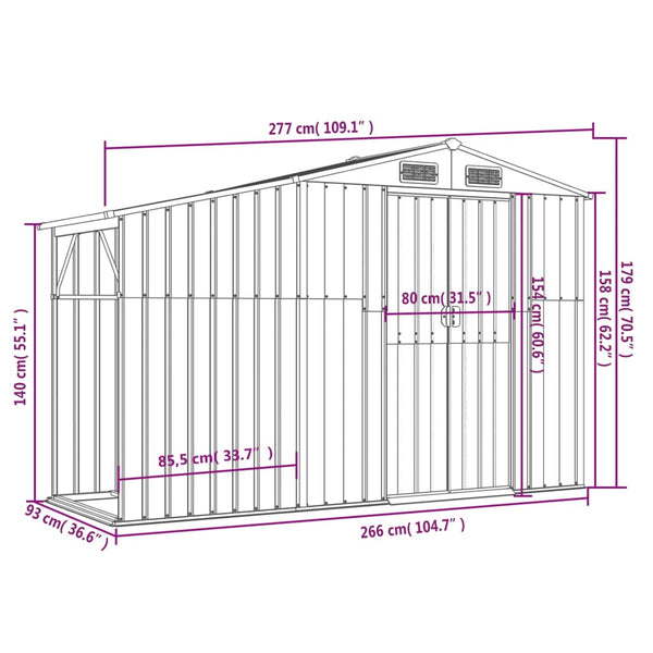 Sheds Summerhouses Carports Garden Shed Anthracite 277X93x179 Cm Galvanised Steel