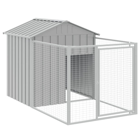 Dog Kennels Dog House With Run Light Grey 117X201x123 Cm Galvanised Steel