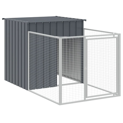 Dog Kennels Dog House With Run Anthracite 110X201x110 Cm Galvanised Steel