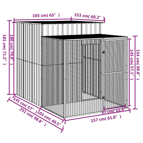 Poultry Cages Chicken Cage With Run Anthracite 165X251x181 Cm Galvanised Steel