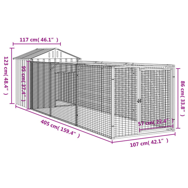 Dog Kennels Dog House With Roof Anthracite 117X405x123 Cm Galvanised Steel