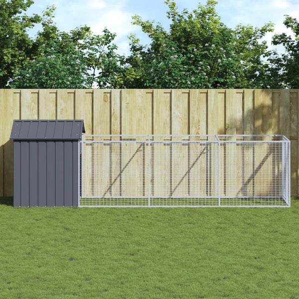 Dog Kennels Dog House With Roof Anthracite 117X405x123 Cm Galvanised Steel