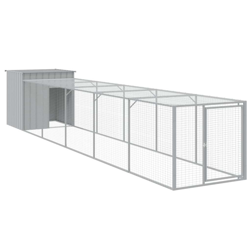 Small Animal Cages & Hutches Chicken Cage With Run Light Grey 110X609x110 Cm Galvanised Steel