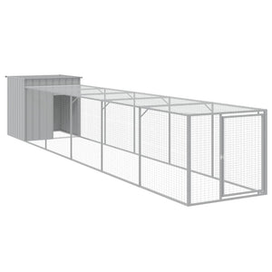 Small Animal Cages & Hutches Chicken Cage With Run Light Grey 110X609x110 Cm Galvanised Steel