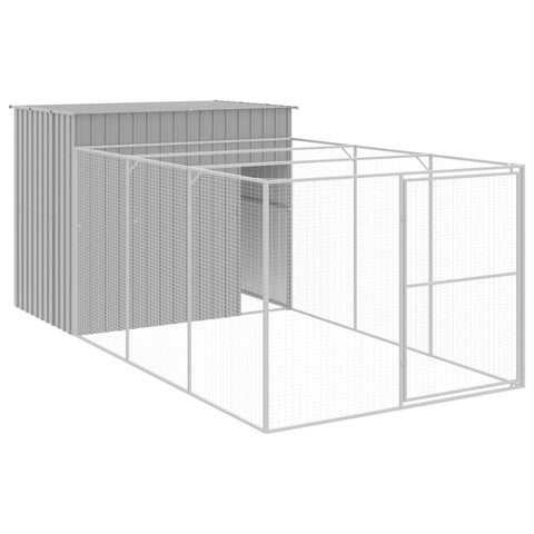 Dog Kennels Dog House With Run Light Grey 214X457x181 Cm Galvanised Steel