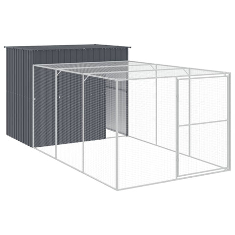 Dog Kennels Dog House With Run Anthracite 214X457x181 Cm Galvanised Steel