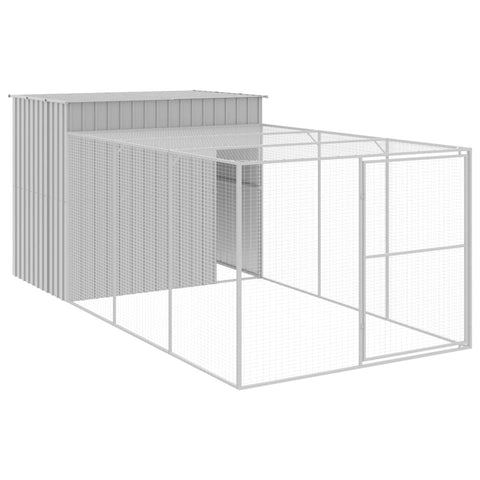 Dog Kennels Dog House With Run Light Grey 214X457x181 Cm Galvanised Steel