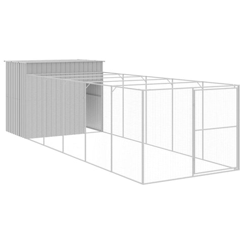 Dog Kennels Dog House With Run Light Grey 214X661x181 Cm Galvanised Steel