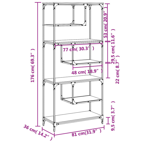 Bookshelves Bookcase Black 81X36x176 Cm Engineered Wood