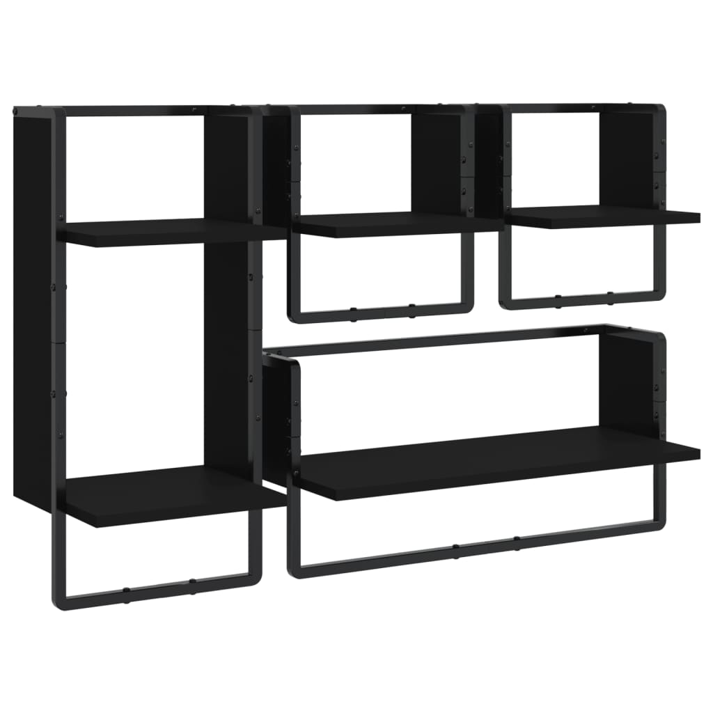 Wall Shelves 4 Piece Wall Shelf Set With Bars Black Engineered Wood