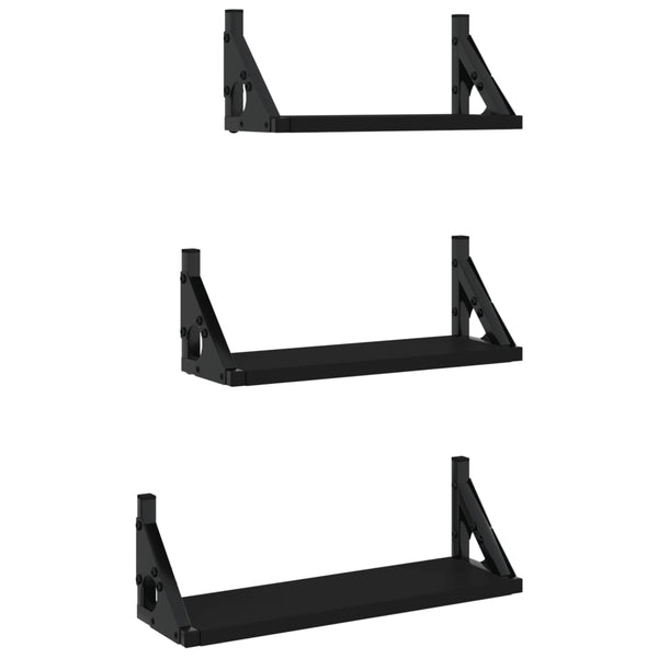 Wall Shelves 3 Piece Wall Shelf Set Black Engineered Wood