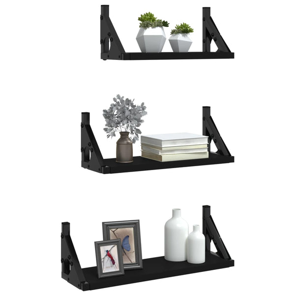 Wall Shelves 3 Piece Wall Shelf Set Black Engineered Wood