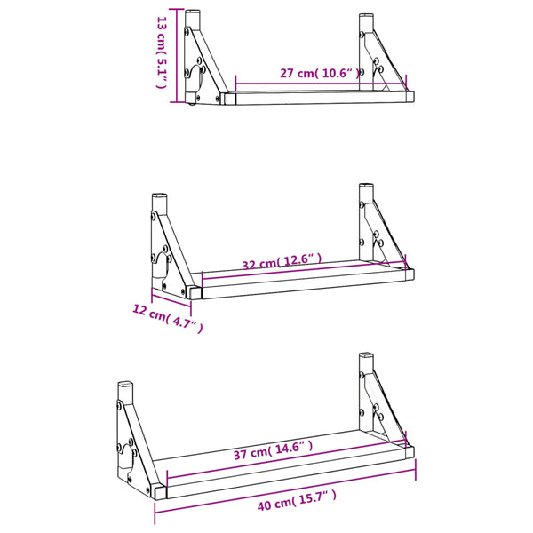 Wall Shelves 3 Piece Wall Shelf Set Black Engineered Wood