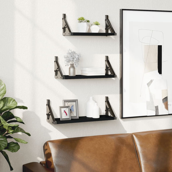 Wall Shelves 3 Piece Wall Shelf Set Black Engineered Wood