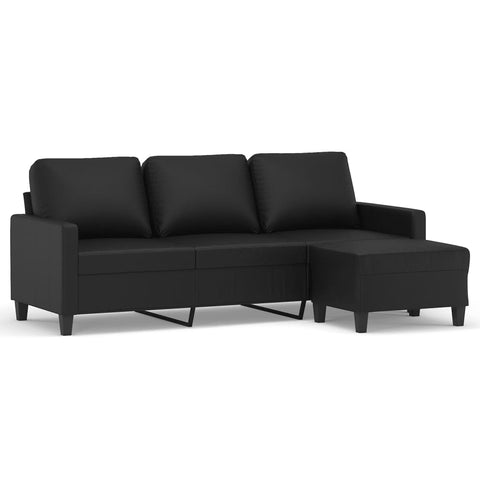 Sofas, Armchairs & Couches 3 Seater Sofa With Footstool Black 180 Cm Faux Leather