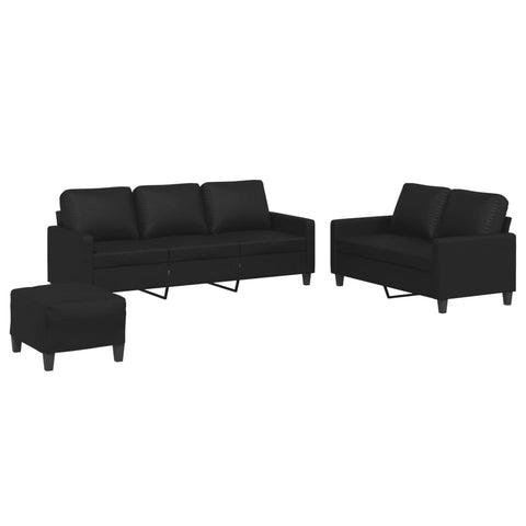 Sofas, Armchairs & Couches 3 Piece Sofa Set With Cushions Black Faux Leather