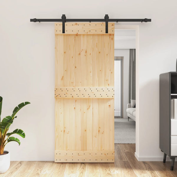 Sliding Door Hardware Sliding Door With Hardware Set 90X210 Cm Solid Wood Pine