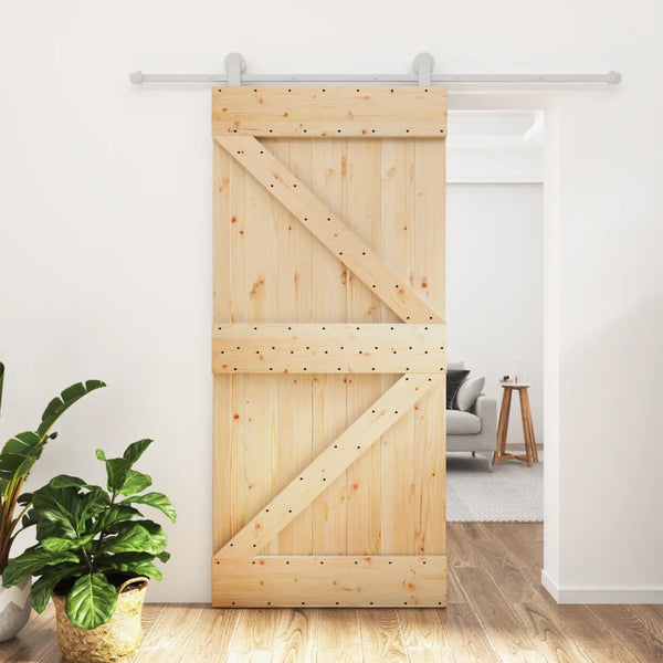 Sliding Door Hardware Sliding Door With Hardware Set 95X210 Cm Solid Wood Pine