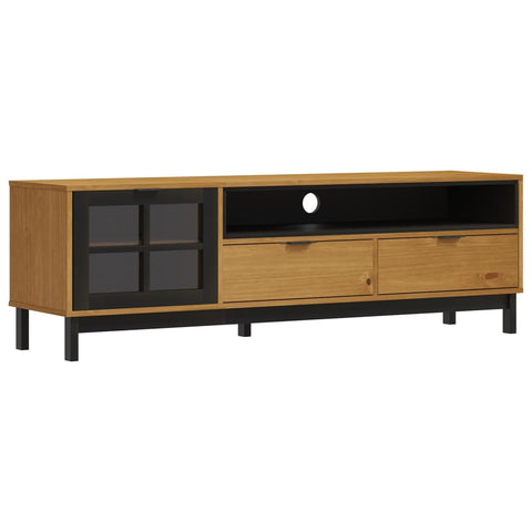 TV Stands & Entertainment Units Tv Cabinet With Glass Door Flam 158X40x50 Cm Solid Wood Pine