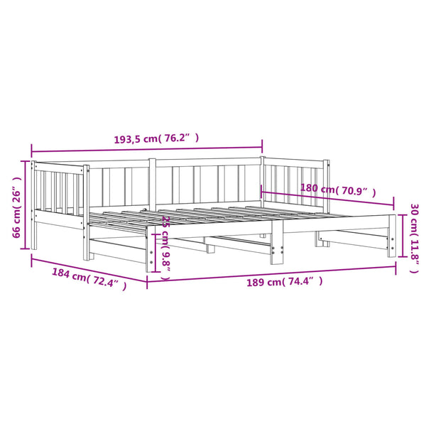 Single Bed Frames Day Bed With Trundle 92X187 Cm Single Size Solid Wood Pine