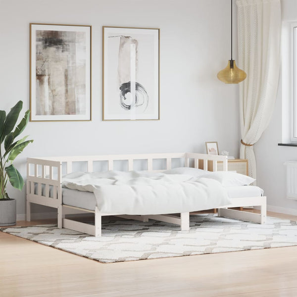 Single Bed Frames Daybed With Trundle White 92X187 Cm Single Size Solid Wood Pine