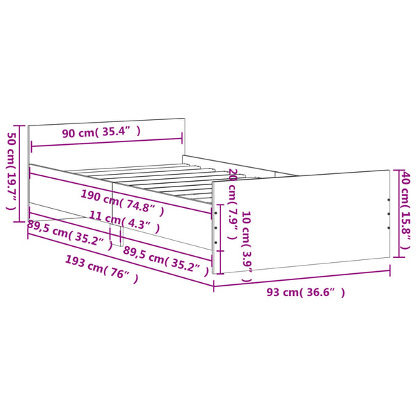 Single Bed Frames Bed Frame Sonoma Oak 92X187 Cm Single Size Engineered Wood