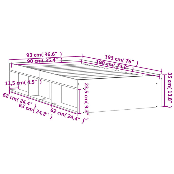 Single Bed Frames Bed Frame White 92X187 Cm Single Size