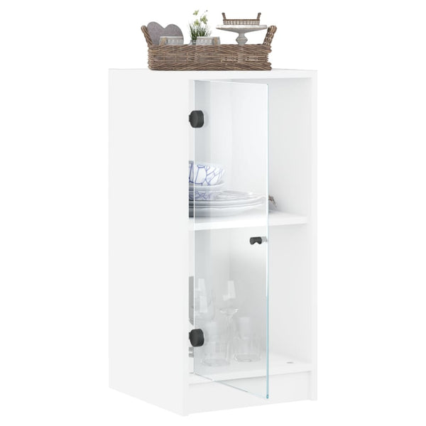 Cabinets & Cupboards Side Cabinet With Glass Doors White 35X37x75.5 Cm