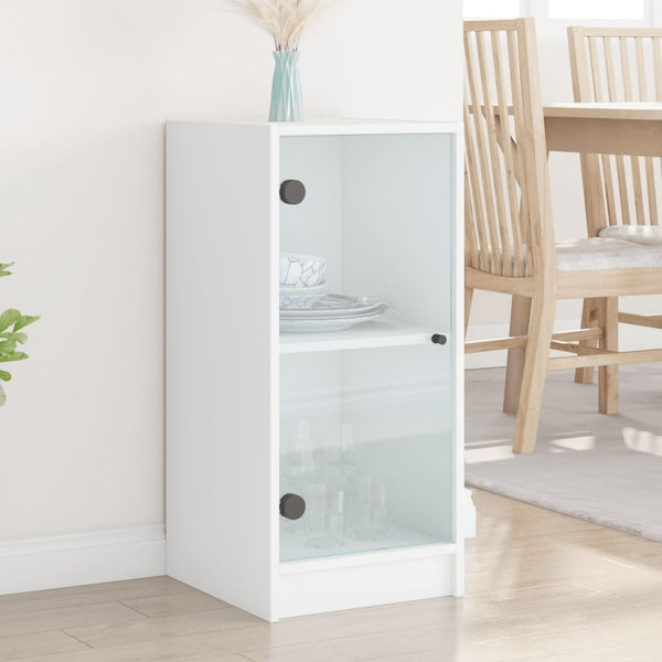 Cabinets & Cupboards Side Cabinet With Glass Doors White 35X37x75.5 Cm