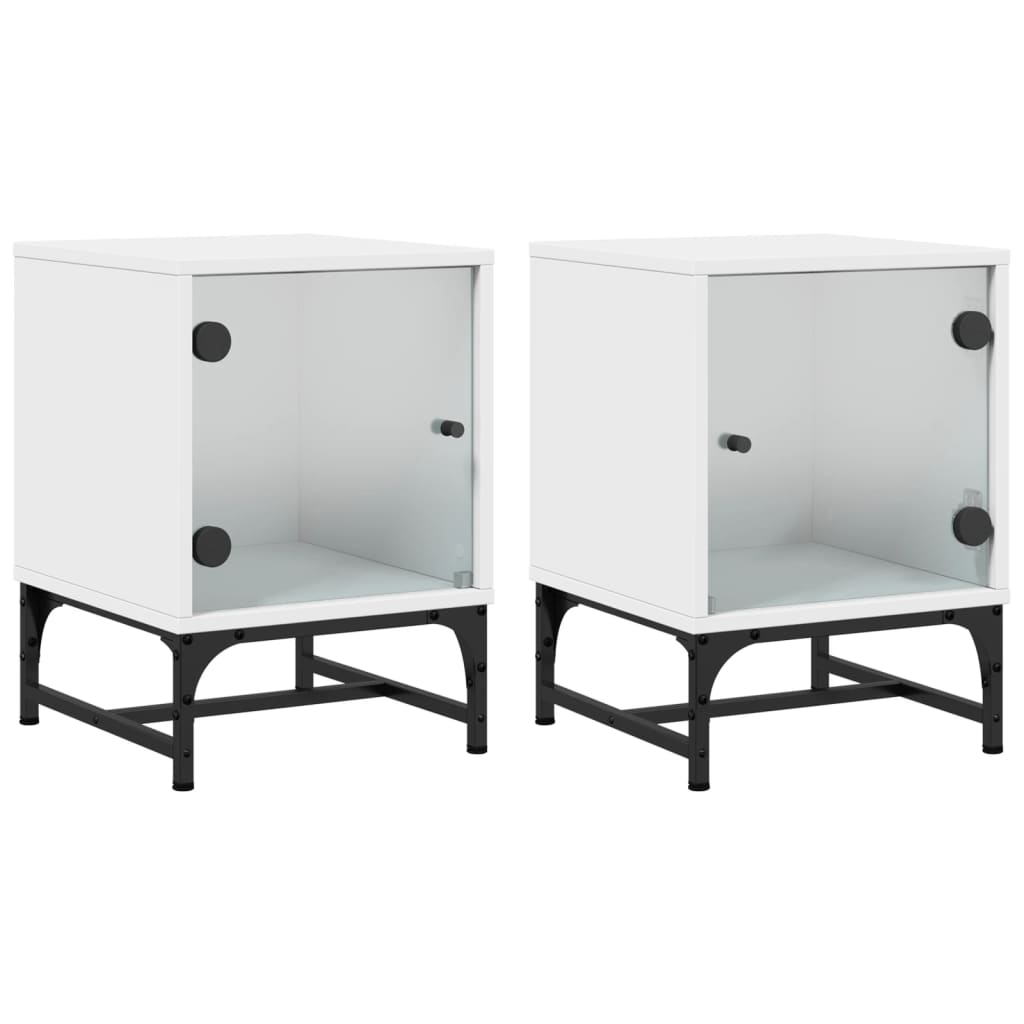 Bedside Tables Bedside Cabinets With Glass Doors 2 Pcs White 35X37x50 Cm